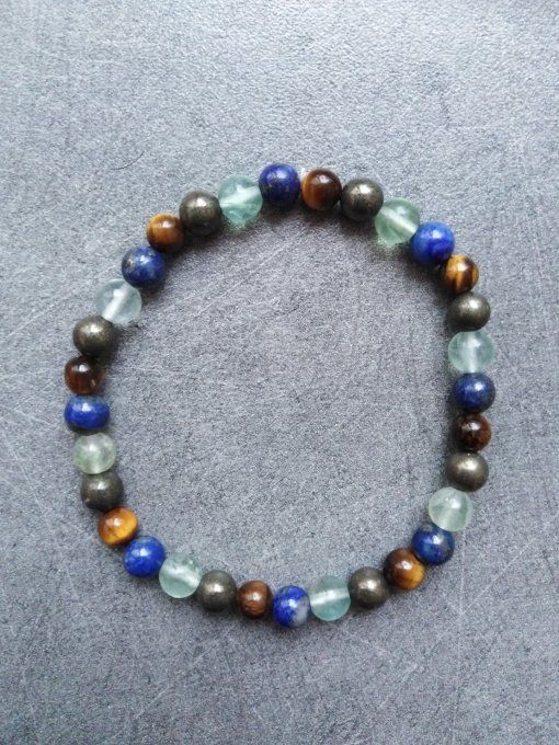 Bracelet Fluorine / Lapis lazuli / Oeil de tigre / Pyrite