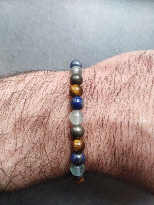 Bracelet Fluorine / Lapis lazuli / Oeil de tigre / Pyrite