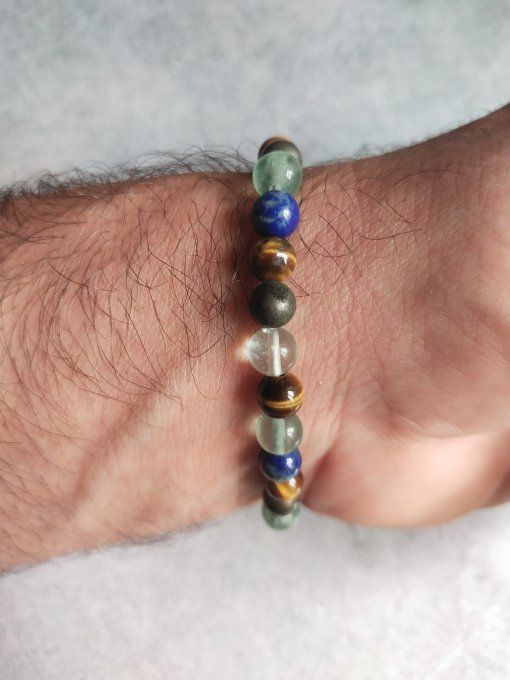Bracelet Fluorine / Lapis lazuli / Oeil de tigre / Pyrite