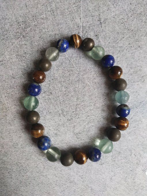 Bracelet Fluorine / Lapis lazuli / Oeil de tigre / Pyrite