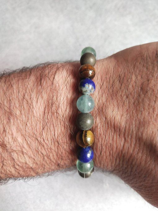 Bracelet Fluorine / Lapis lazuli / Oeil de tigre / Pyrite