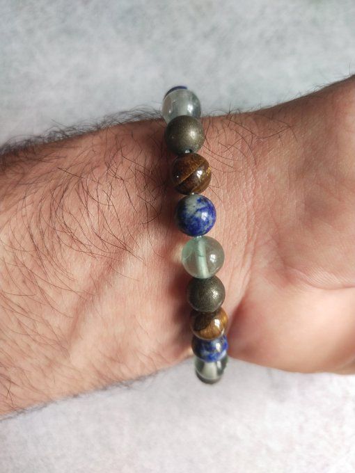 Bracelet Fluorine / Lapis lazuli / Oeil de tigre / Pyrite
