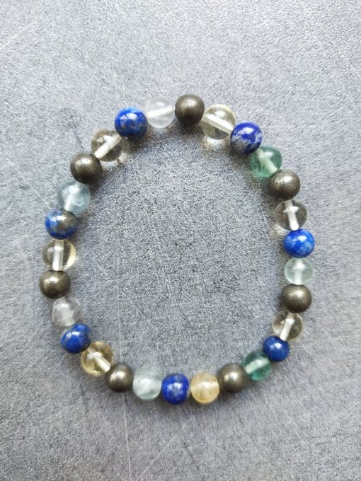 Bracelet enfant Citrine / Fluorine / Lapis lazuli / Pyrite