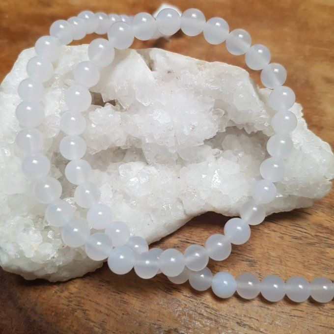 Perles Agate blanche au fil