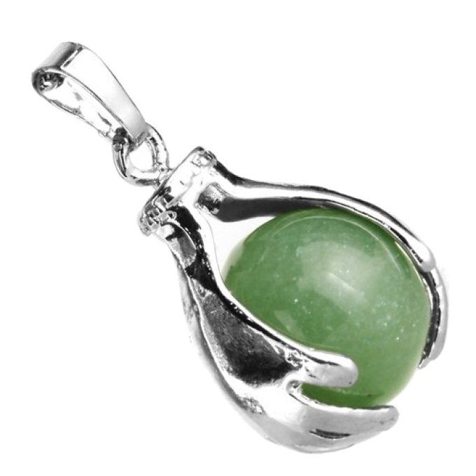 Pendentif Aventurine vert boule et main
