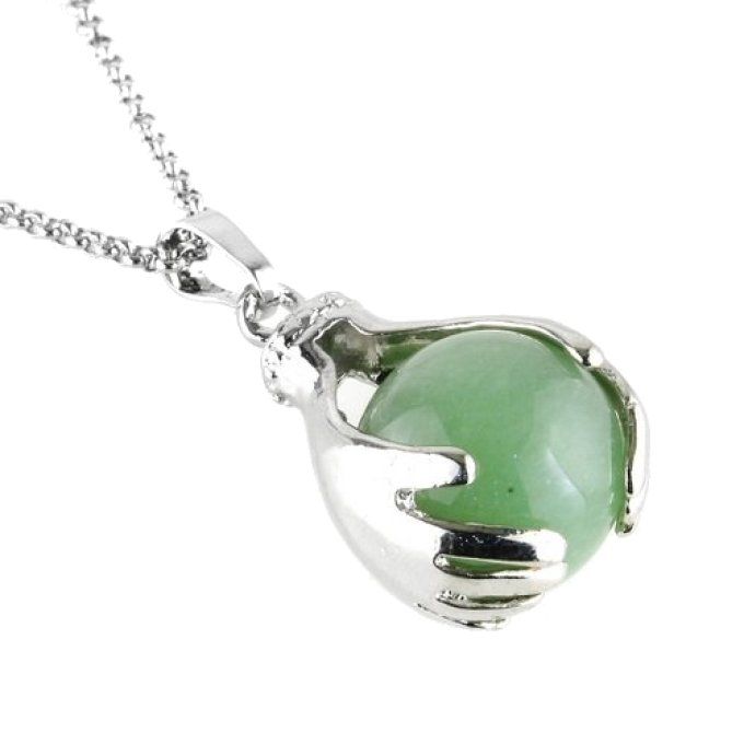 Pendentif Aventurine vert boule et main