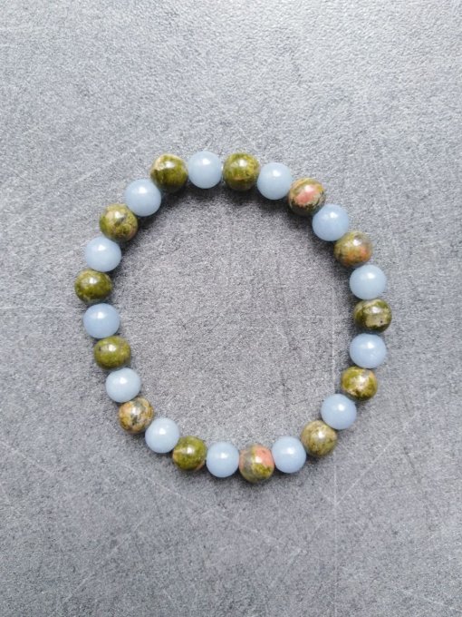 Bracelet Angelite / Unakite (Taille enfant)