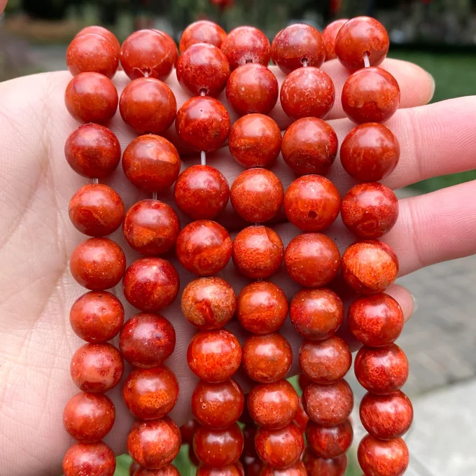 Perles Corail rouge au fil