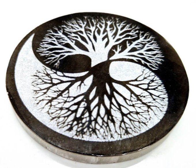 Plaque en selenite arbre de vie ying/yang 