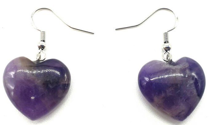 Boucle d'oreille amethyste coeur