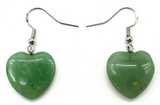 Boucle d'oreille aventurine vert coeur