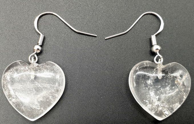 Boucle d'oreille quartz / cristal de roche coeur