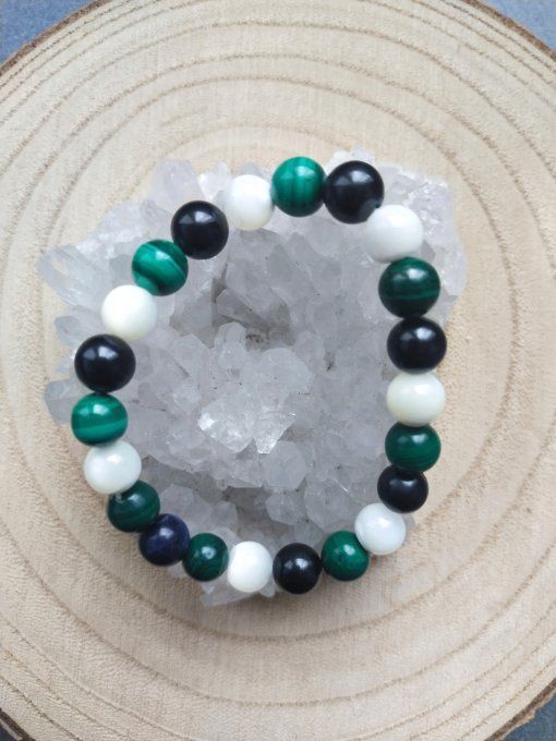 Bracelet Malachite / nacre / spinelle