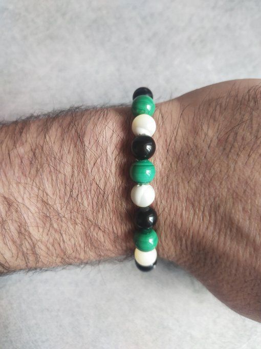 Bracelet Malachite / nacre / spinelle