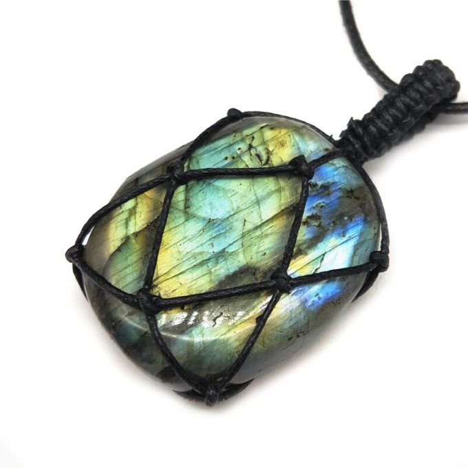 Pendentif Labradorite filet macramer