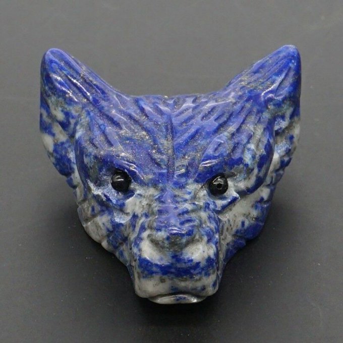 Pendentif Tête de loup plat Lapis lazuli