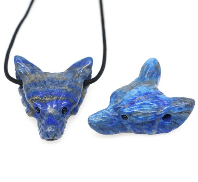 Pendentif Tête de loup plat Lapis lazuli