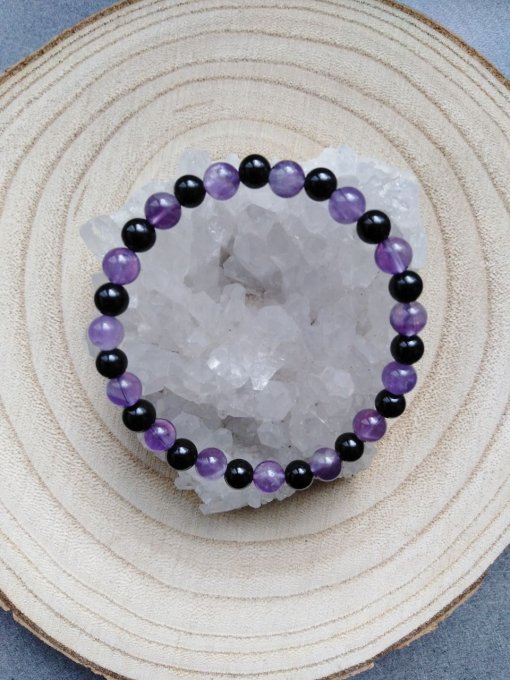 Bracelet Améthyste / onyx (Taille enfant)