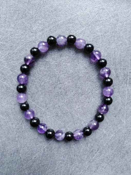 Bracelet Améthyste / Tourmaline (Taille enfant)