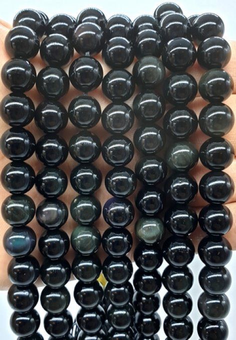 Perles Obsidienne au fil