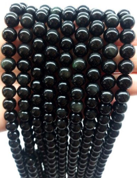 Perles Obsidienne au fil