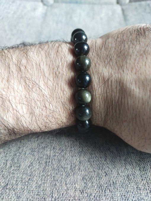 Bracelet Obsidienne dorée
