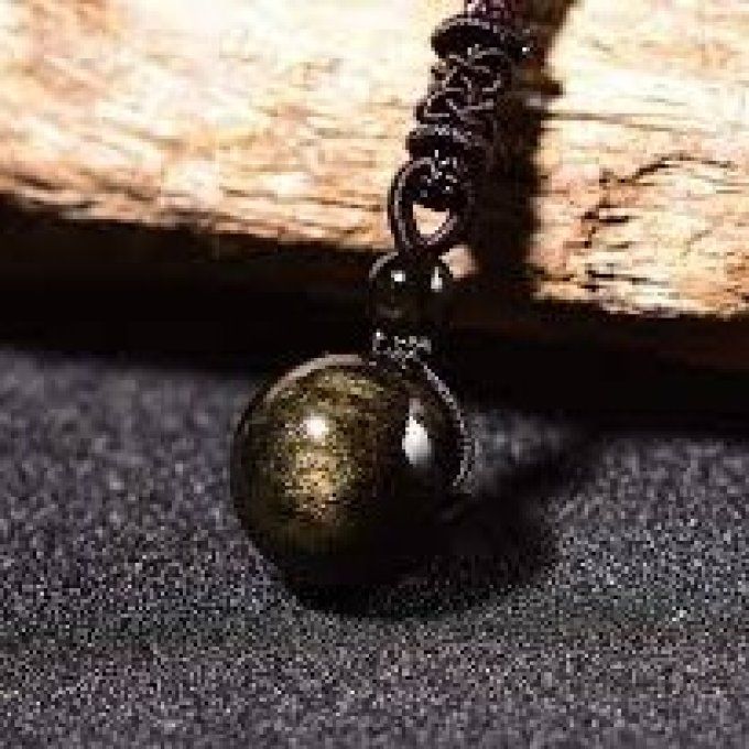 Pendentif boule Obsidienne dorée 