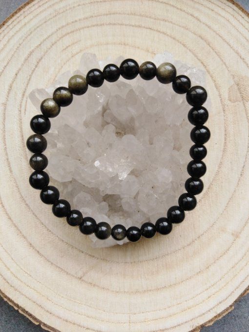 Bracelet Obsidienne dorée