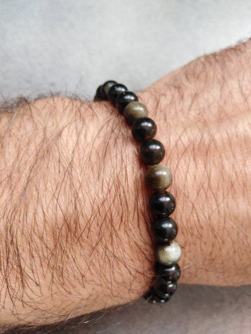 Bracelet Obsidienne dorée