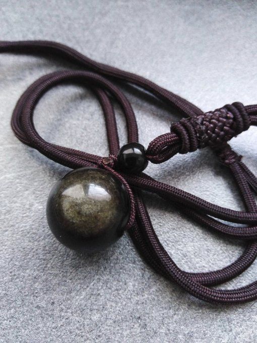 Pendentif boule Obsidienne dorée 