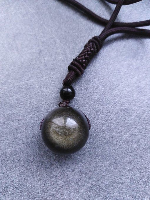 Pendentif boule Obsidienne dorée 