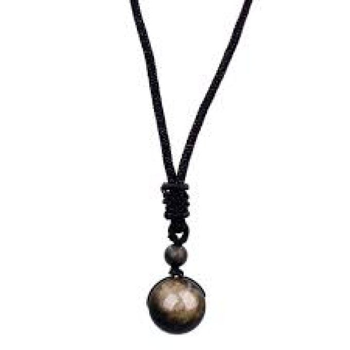 Pendentif boule Obsidienne dorée 