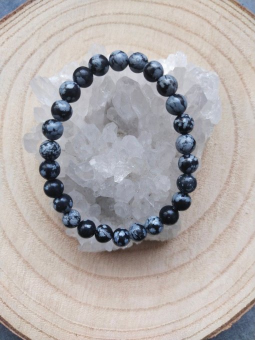 Bracelet Obsidienne flocon de neige (Taille enfant)