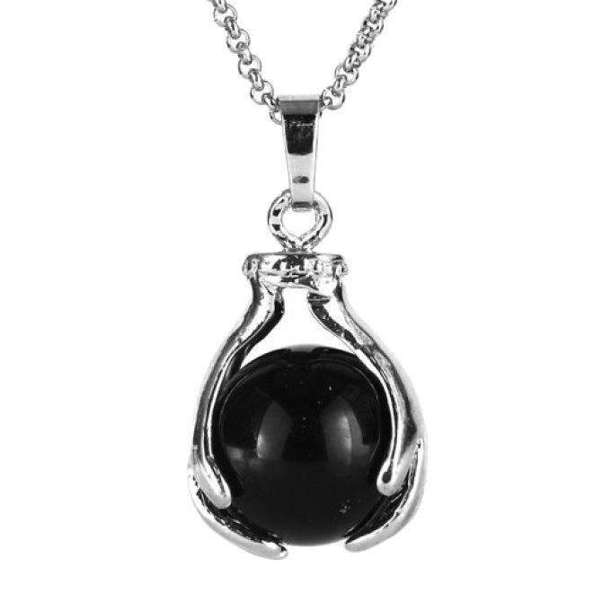 Pendentif Obsidienne noir boule et main