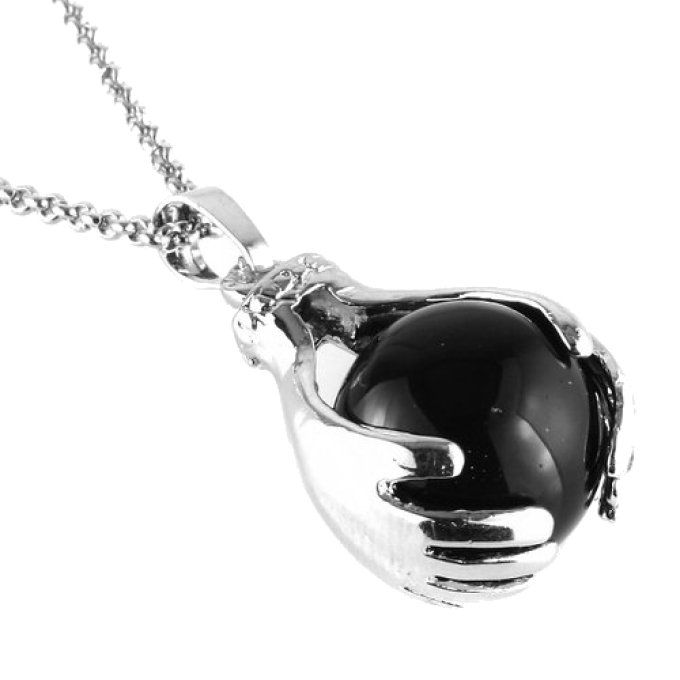 Pendentif Obsidienne noir boule et main