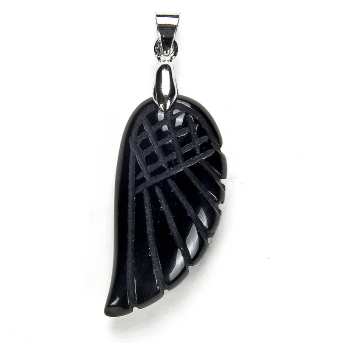 Pendentif Obsidienne noir aile d'ange