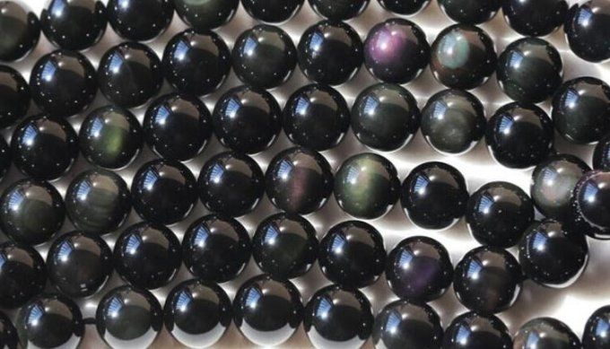 Perles Obsidienne Oeil Celeste au fil