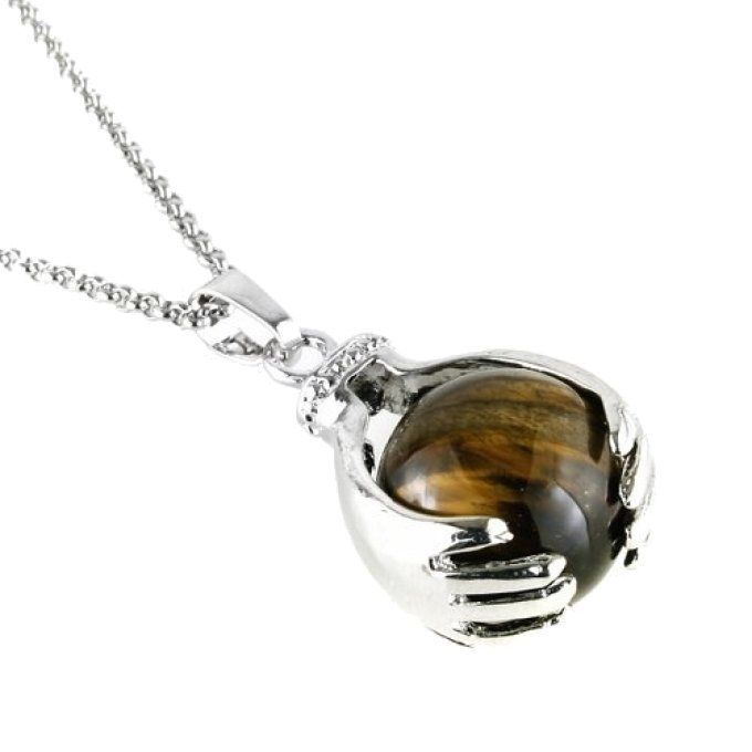 Pendentif Oeil de tigre boule et main