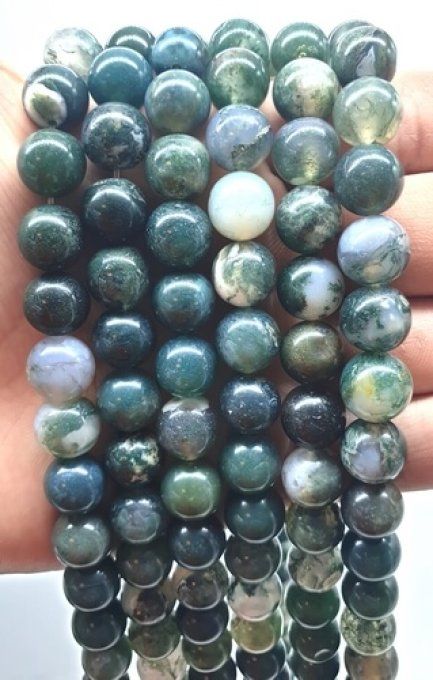 Perles Agate mousse au fil