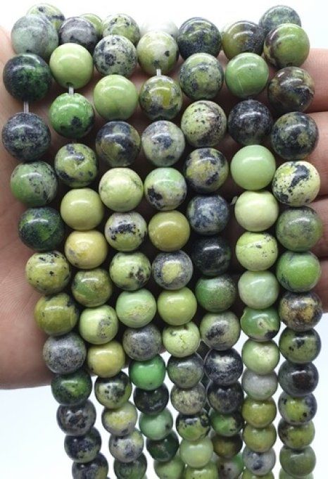 Perles Chrysoprase citron au fil