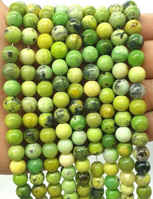 Perles Chrysoprase citron au fil