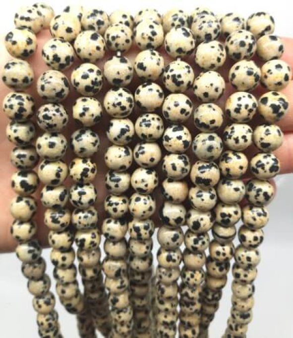 Perles Jaspe dalmatien  au fil