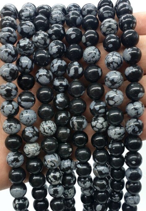 Perles Obsidienne flocon de neige au fil