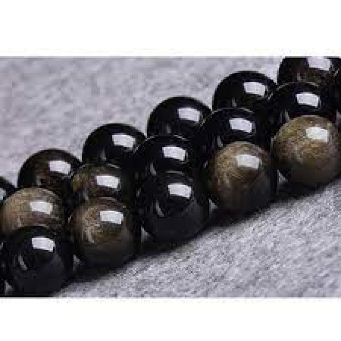 Perles Obsidienne dorée au fil