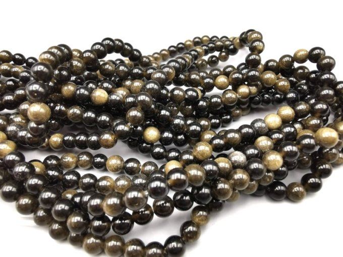 Perles Obsidienne dorée au fil