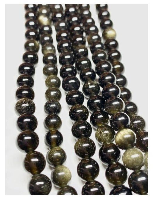 Perles Obsidienne dorée au fil
