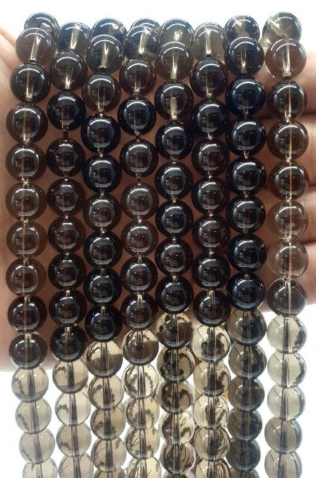Perles Quartz fumée au fil