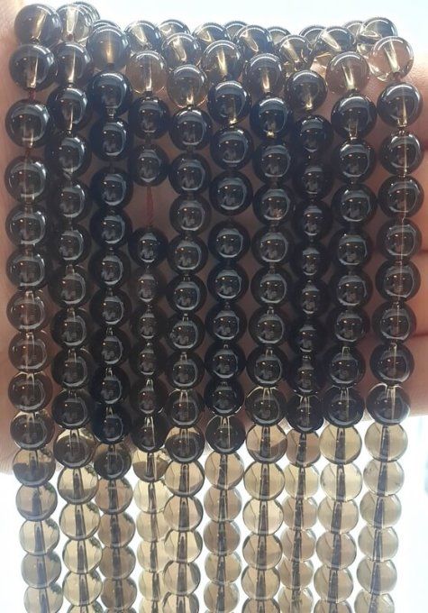 Perles Quartz fumée au fil