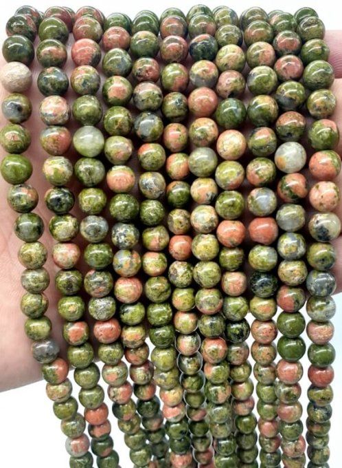 Perles Unakite au fil