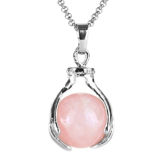 Pendentif Quartz rose boule et main